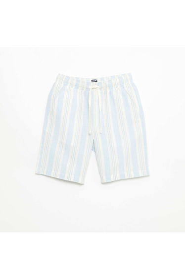 Striped Linen and Cotton Shorts with Elasticated Waist BLUE