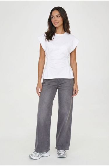 Petite Pleat Waist Peplum T-Shirt - white