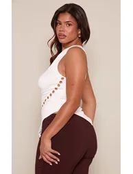 Shape White Soft Touch Eyelet Asymmetrical Hem One Shoulder Top - 2