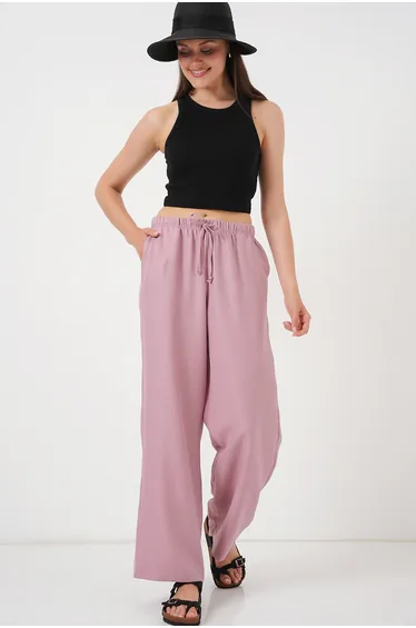 Women's Wide Leg Linen Trousers  - Dusty Rose