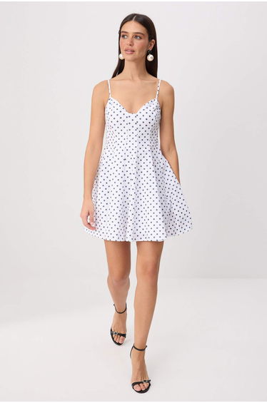 Navy Blue-Multicolor Polka Dot Short / Mini Woven Dress