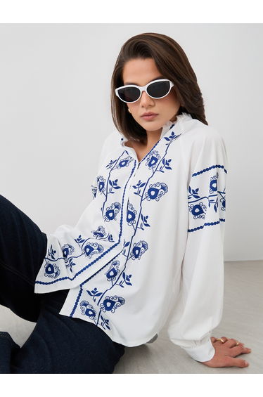 Floral Printed Balloon Sleeves Oversized Shirt
