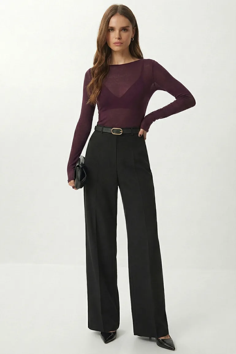 ISTANBUL High Waist Wide Leg Trousers with Belt