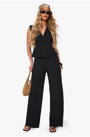 Textured Wide Leg Trouser - black