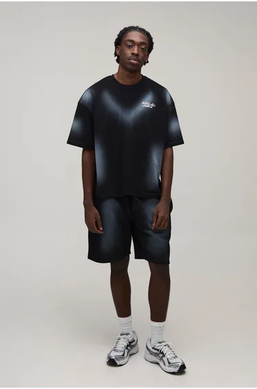 Washed Oversized Boxy Limited Edition T-Shirt & Short Set - black