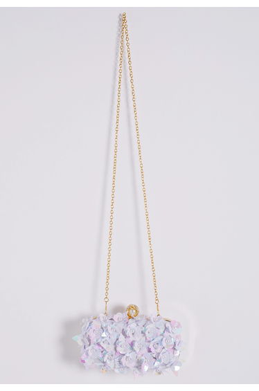 Iridescent Floral Sequin Pearl Satin Clutch for Cocktail Parties & Weddings