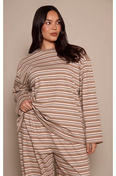 Plus Light Brown Striped Long Sleeved Top
