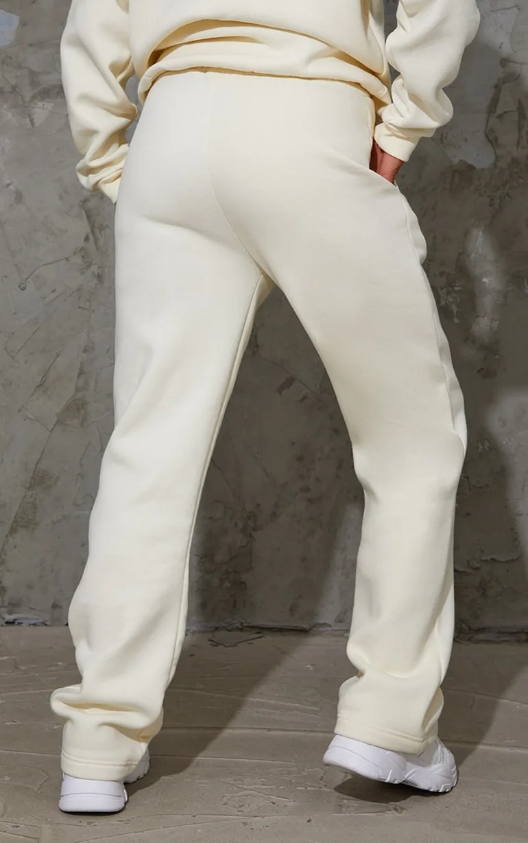 PRETTYLITTLETHING Recycled Cream Badge Detail Straight Leg Joggers - 2