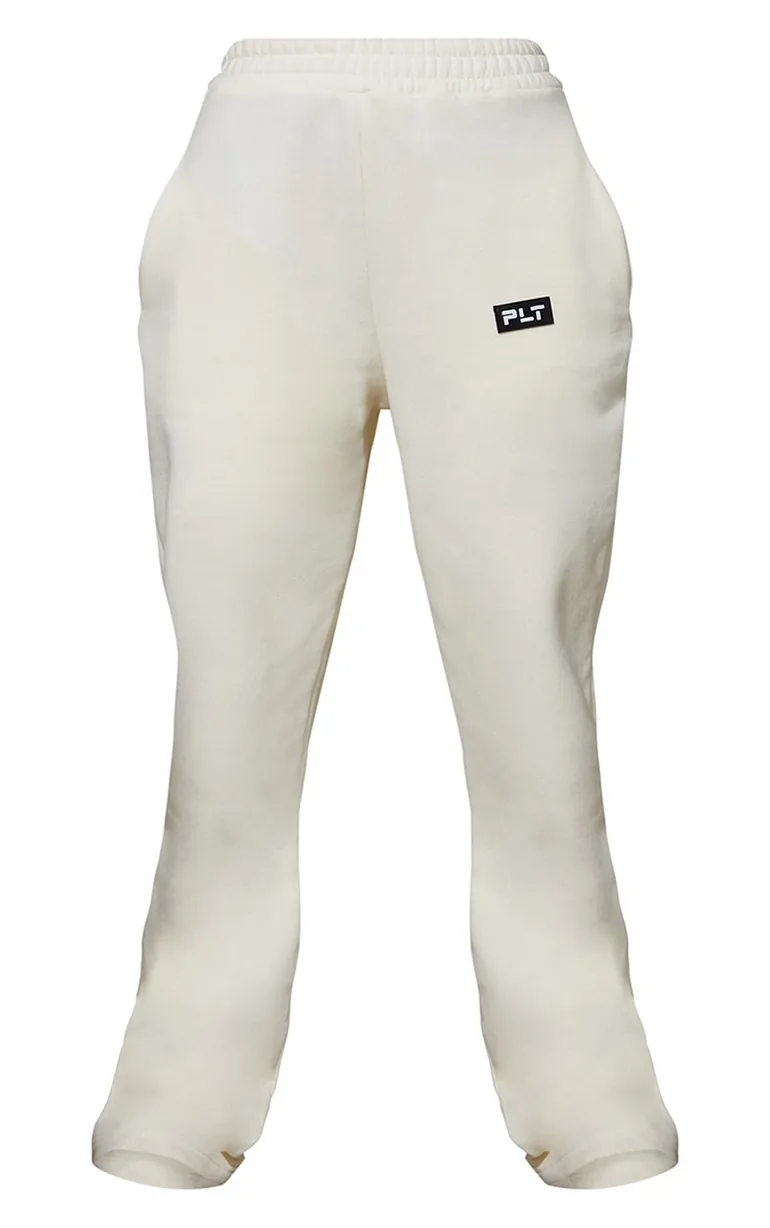 PRETTYLITTLETHING Recycled Cream Badge Detail Straight Leg Joggers - 4