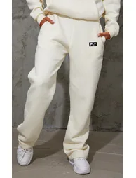 PRETTYLITTLETHING Recycled Cream Badge Detail Straight Leg Joggers - 1