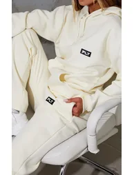 PRETTYLITTLETHING Recycled Cream Badge Detail Straight Leg Joggers - 3
