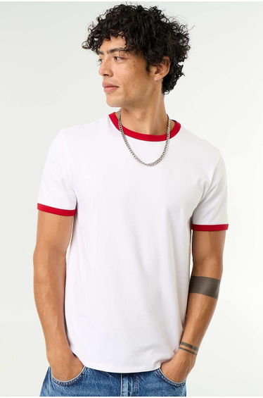 Short-Sleeved T-shirt with Contrasting Trim RED