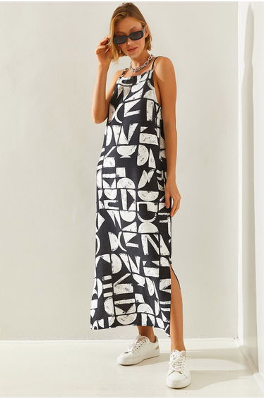 Women's Rope Strap Slit Patterned Dress