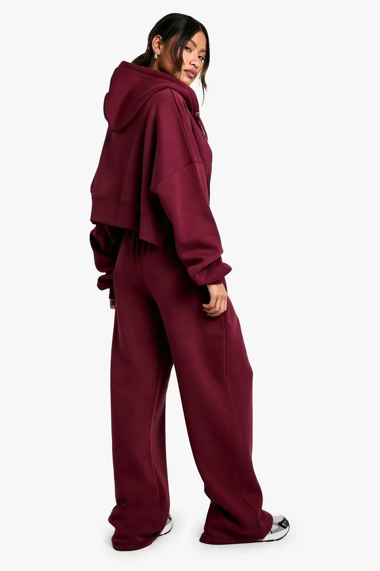 Ribbed V Neck Top 3 Piece Hooded Tracksuit - burgundy - 1