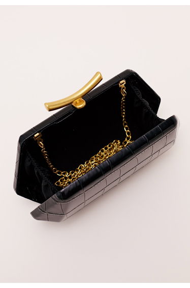 Luxury Croc Embossed Geometric Clutch in Black for Gala Dinners & Wedding Receptions