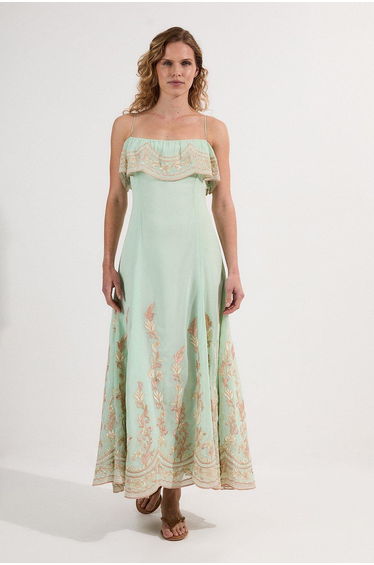 Petite Embroidered Applique Strappy Midi Dress