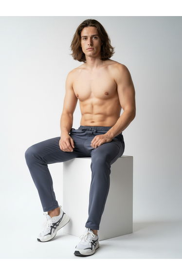 Men Grey Plain Lycra Track Pants