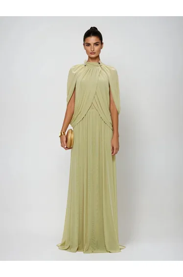 Beryndor Bat Sleeve Draped Maxi Dress In Green