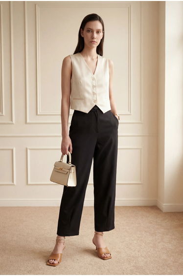 MY FASHION High Waist Straight Leg Pants with Pockets