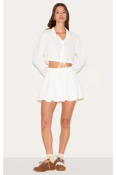 White Drawstring Puff Ball Skirt