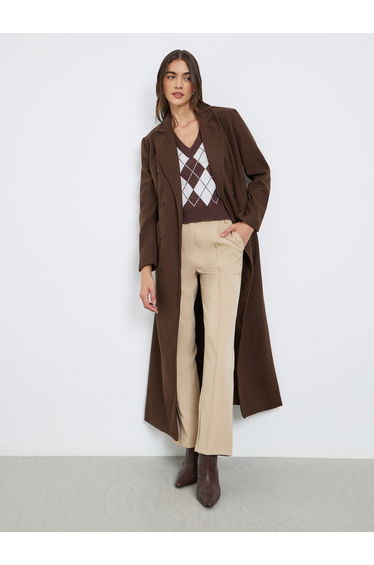 Women Brown Wool Look Coat