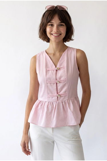 MIXRAY Sleeveless Poplin Peplum Blouse
