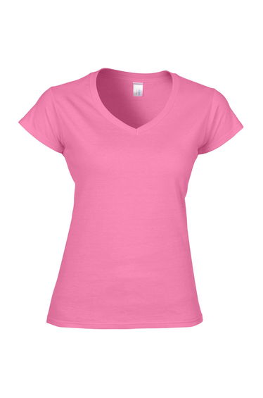 Gildan Ladies Soft Style Short Sleeve V-Neck T-Shirt - Azalea
