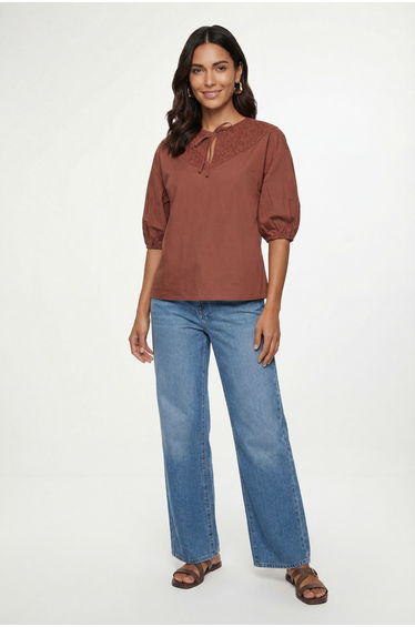 Cotton Lace Puff Sleeve Top