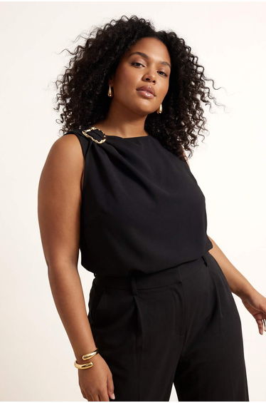 Black Crepe Woven Plus Size Blouse