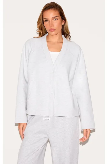 Ash Grey Premium Boxy Sweat Cardigan