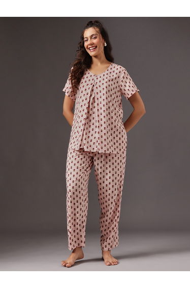 Floral Print Nursing Top and Pyjama Set