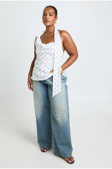 Plus Polka Dot Scarf Top - white