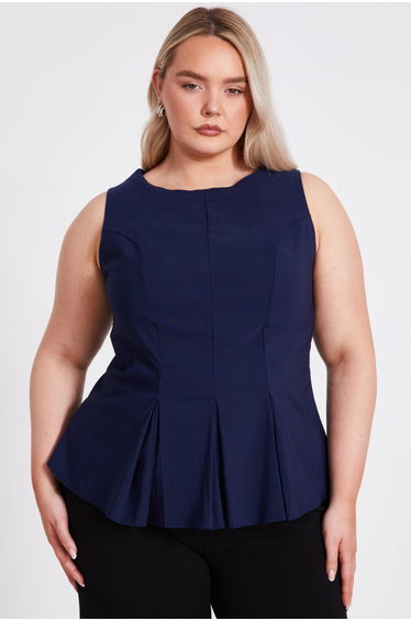 Curve Navy Pleated Peplum Top