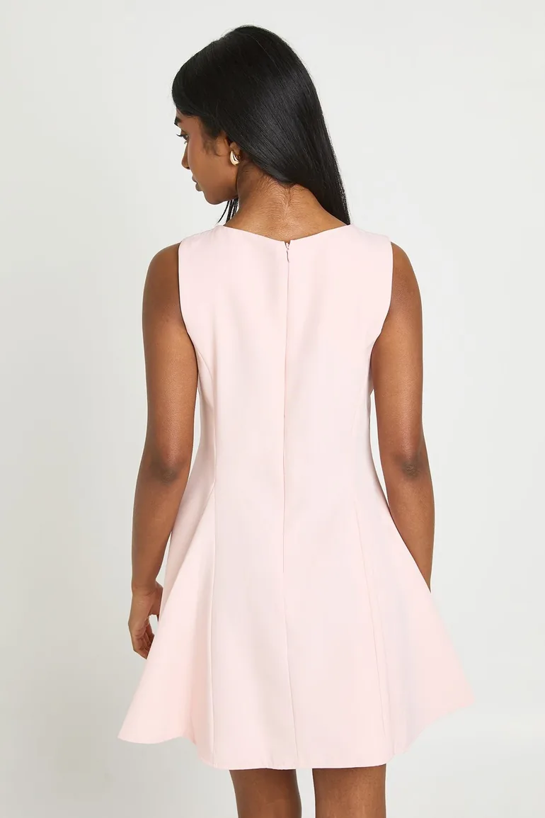 Tailored Puff Sleeve Shift Dress - baby pink - 2