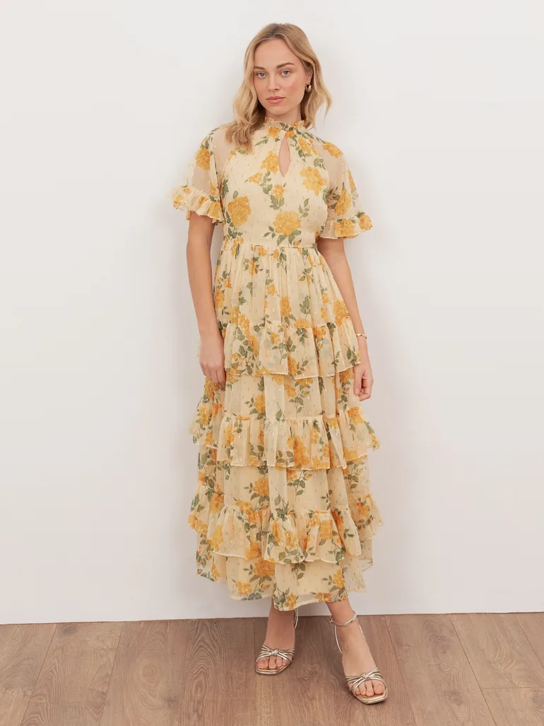 Anaya With Love Recycled Yellow Floral Print Short Sleeve Tiered Midaxi Dress  Anaya With Love Multicolour : Premium Dresses : VogaCloset Bahrain