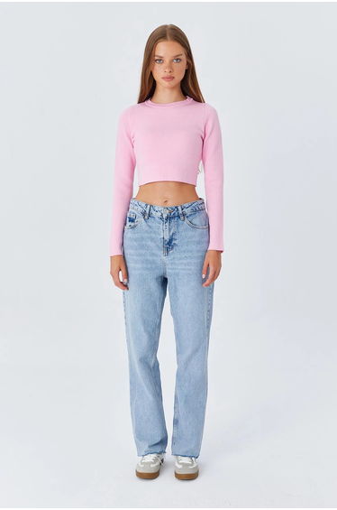 Mixray Long Sleeve Basic Crop Knit Top