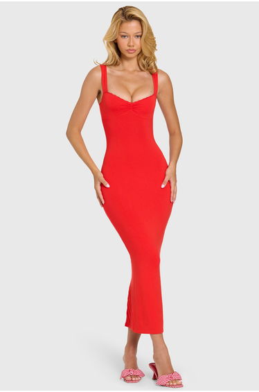 Modal Lace-Trim Midaxi Dress in Cherry