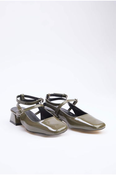 Khaki mary jane ankle strap square toe women's 4 cm heeled shoe