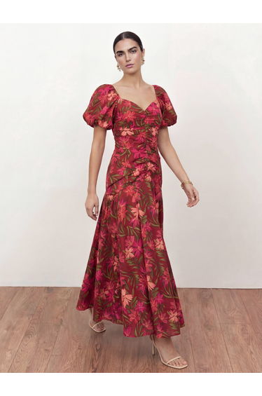 Anaya With Love Recycled Tropical Print Short Sleeve Ruched Midaxi Dress