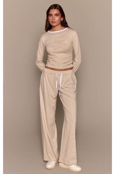 Oatmeal Marl Cotton Contrast Drawstring Relaxed Joggers