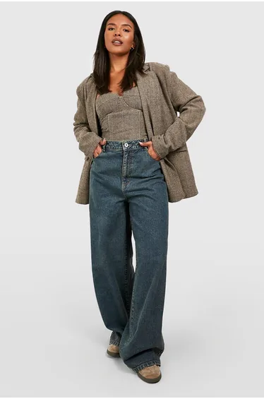 بنطلون جينز بأرجل عريضة بخصر عالي