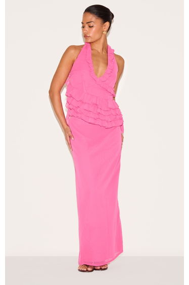 Petite Pink Mesh Maxi Skirt
