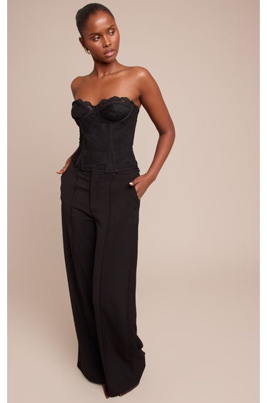Black Lace Hook And Eye Detail Bonded Bandeau Corset