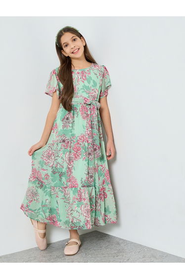 Teen Girls Floral Dress with Tie Belt
