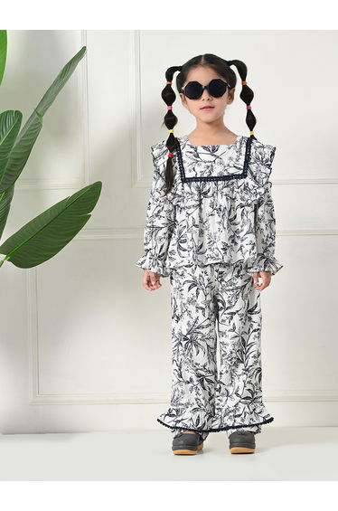 Floral Print Ruffled Detail Top and Pants Set