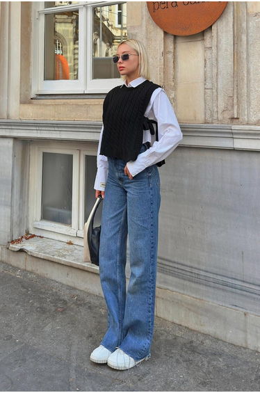 Black Tie Detail Hair Knitting Patterned Women's Knitwear Sweater