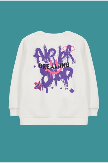 Ecru*001 Boy's Back Printed Crew Neck Cotton Knitted Sweatshirt
