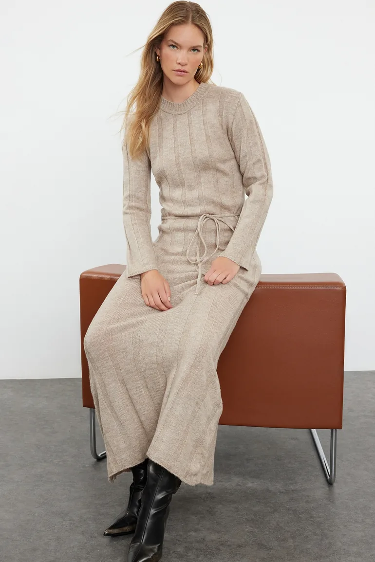 Shop Mink Maxi Knitwear Soft Textured Tie-Up Maxi Dress Online in Oman Shop Mink Maxi Knitwear Soft Textured Tie-Up Maxi Dress Online in Oman