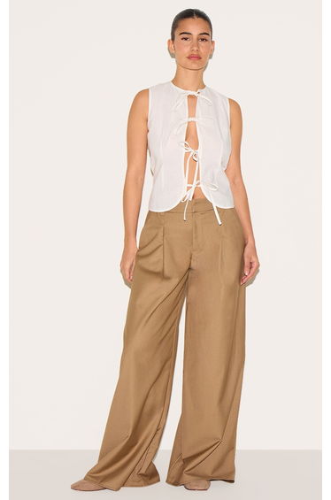 White Lightweight Woven Tie Front Waistcoat