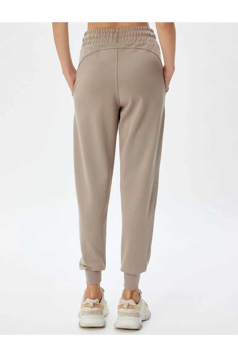 Jogger Sweatpants High Waist Lace-Up Pocket Stitched Detail Modal Blend - 3